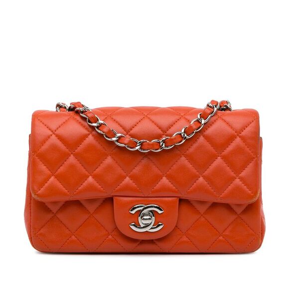 Pre Loved chanel Mini Chain Bag Classic Style Women Orange Crossbody Bags - Picture 1 of 8
